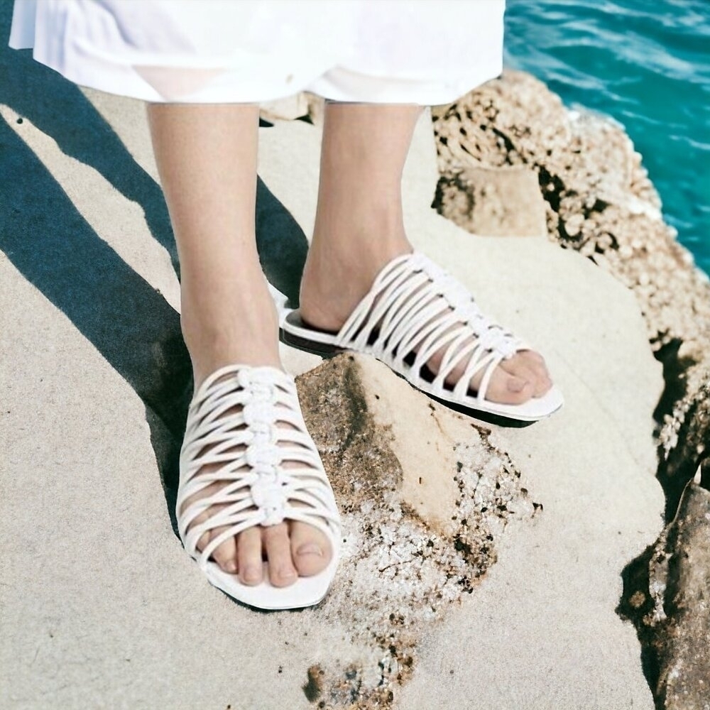 Rebecca Minkoff Slide Sandals Womens Size 8.5 White Maelynn Strappy